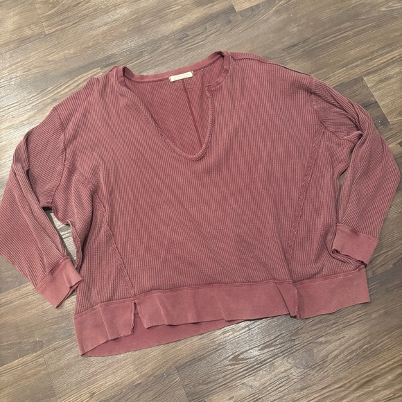 Free People Maroon Oversized Thermal Long Sleeve - Picture 1 of 6